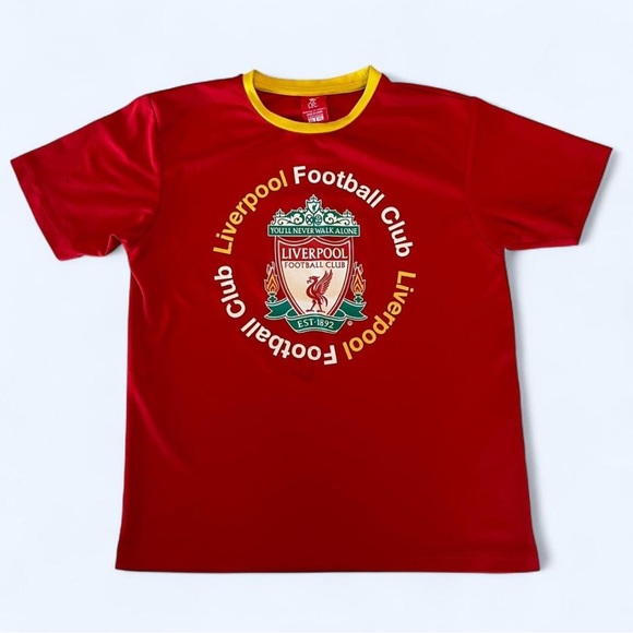 AWESOME - OFFICIAL - FC LIVERPOOL - RED AND YELLOW RINGER T SHIRT - YOUTH LARGE - Picture 1 of 8